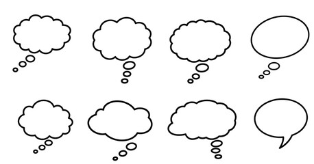 set of line art thought bubble thinking cloud black vector