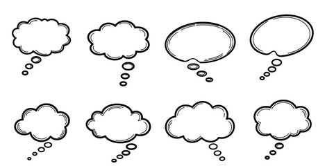 set of line art thought bubble thinking cloud black vector