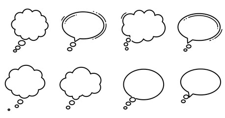 Fototapeta premium set of line art thought bubble thinking cloud black vector