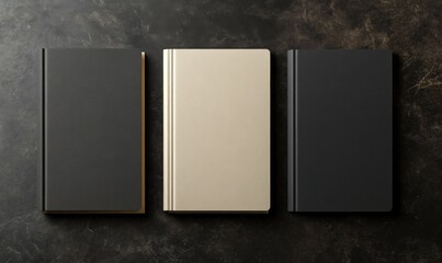 hree variations of a realistic magazine mockup on a dark granite background. Three realistic soft cover magazine mockups rendered with three different variations