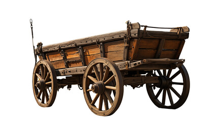 Fototapeta premium A traditional wagon cart with wooden wheels, used for farming or rural transportation, studio view, isolated on transparent background.
