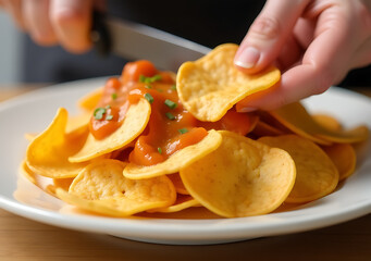 cutting nacho chips removes unwanted sauce pieces snacks healthier eating