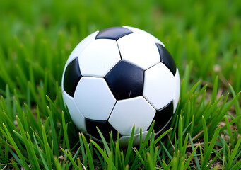 Fototapeta premium football ball lies green grass cut scissors craft