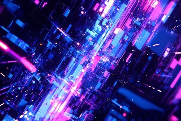 futuristic neon cityscape with blue and purple lights