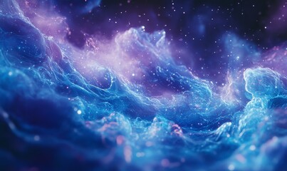 Fototapeta premium Grainy background with blurred blue and purple liquid wavy shapes. Background with a glowing retro waves and blurred blue and purple shapes.