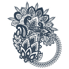 Turkish Cucumber Paisley. Vector pattern in traditional oriental style with flowers, leaves and fantasy elements.