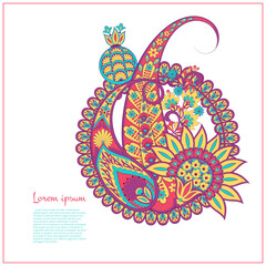 Paisley isolated. Card with paisley isolated for design. Floral vector pattern. Embroidery floral vector pattern