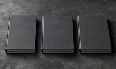 hree variations of a realistic magazine mockup on a dark granite background. Three realistic soft cover magazine mockups rendered with three different variations