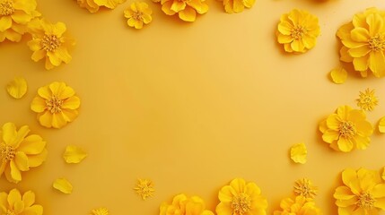 Bright marigold flowers adorn a frame, celebrating the vibrant festival of Vasant Panchami with a touch of elegance.
