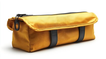 Isolated a white background A bright yellow lunch bag with an insulated interior lying flat and ready for packing