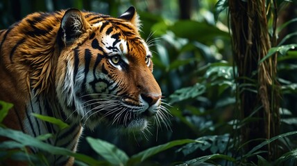 Obraz premium Majestic Sumatran Tiger in Lush Rainforest