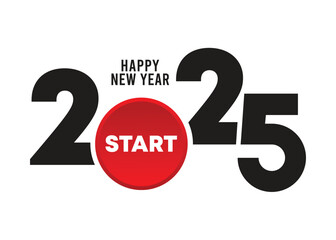 Happy New Year 2025 Text Typography Get started button rounded red logo Design Element flyer banner design 