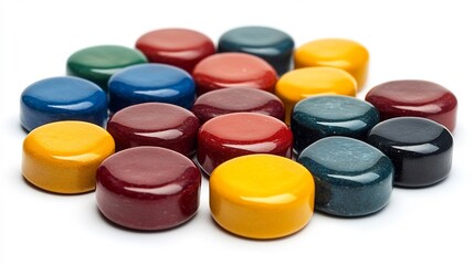 Isolated a white background A colorful collection of magnets for a classroom board neatly arranged for easy access