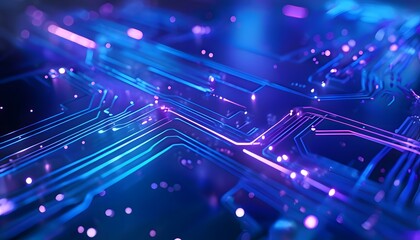 Obraz premium Close-Up of Neon-Lit Circuitry with Glowing Blue and Purple Lines