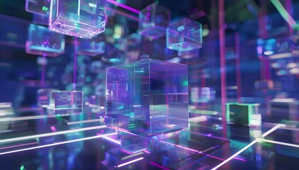 Abstract Cyber-Themed Environment with Floating Cubes