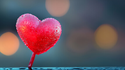 Obraz premium Heart shaped decoration with droplets glistening in soft light during evening hours