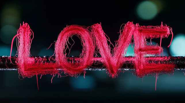 Vibrant display of love illuminated against a bold red background at nighttime