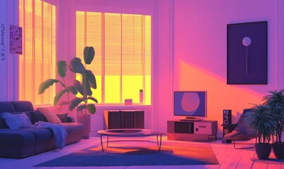 Modern Living Room Background. Stylish Interior Design. .