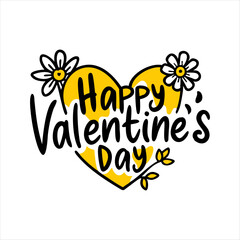 Happy Valentines day text Lettering heart shape with flower