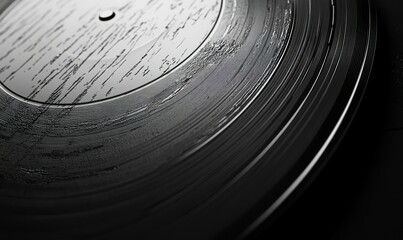 Old vinyl camera lens, capturing subtle wear and engravings in monochrome.