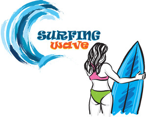 surfing wave bikini girl on the beach 2