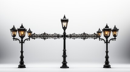 Black street lamp post, studio view, isolated on white background.