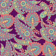 Seamless pattern based on traditional Asian elements Paisley. Traditional colorful seamless paisley vector pattern. Pattern for textile design or fabrics. Fashionable delicate design