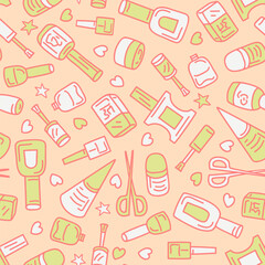 nail polish seamless vector pattern. Manicure pedicure beauty fasion background