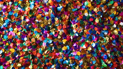 A vibrant explosion of multicolored confetti, a dazzling display of festive cheer and celebration.