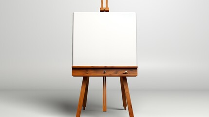 Easel with blank canvas, studio view, isolated on white background.