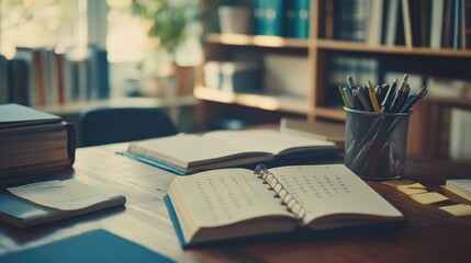 Fototapeta premium Open Notebook on a Wooden Desk