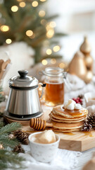 A bundle of wooden spoons painted with Slavic patterns, displayed at a festive market