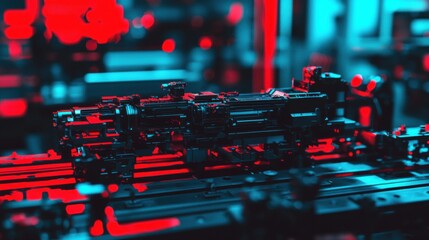 Futuristic Machine Red and Blue Industrial Technology Closeup