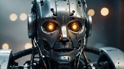 Fototapeta premium Cybernetic Head: A Glowing Gaze into the Future of AI