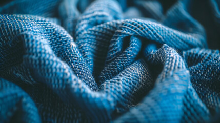 Fototapeta premium Close-up photo of denim fabric in classic blue texture. Concept of textile material, fashion fabric, blue jeans, clothing design element