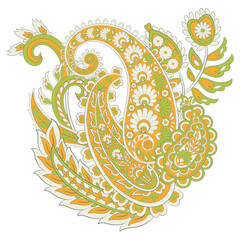 Floral isolated pattern with paisley ornament. Ornate floral decor. Vector illustration