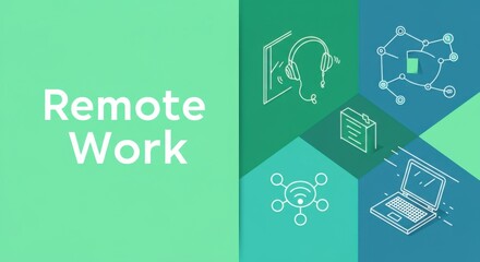 Remote work concept with icons representing technology and communication