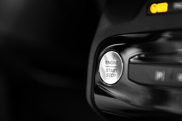 engine push start button technology for car engine ignition switch for start driving for automobile transportation, in luxury vehicle start