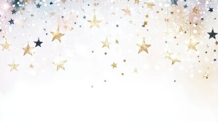 A magical illustration of glittering stars cascading over a soft white background, evoking feelings of hope and inspiration.