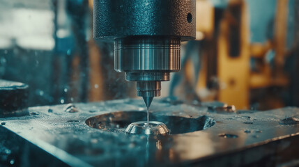 Close-Up of a Milling Cutter with Rotating Carbide Tips Shaping Metal on a Vertical Milling Machine in a Modern Workshop, Representing Machining and Metalwork Precision
