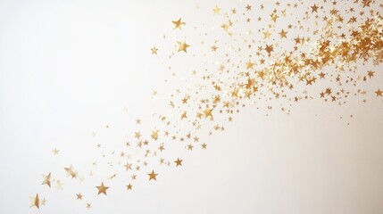 An enchanting scene of golden stars cascading gracefully over a pristine white background, evoking a sense of wonder and magic.
