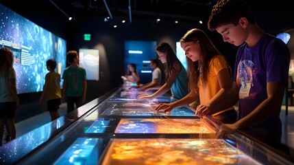 Students Engaged in Interactive Learning at a Science Center