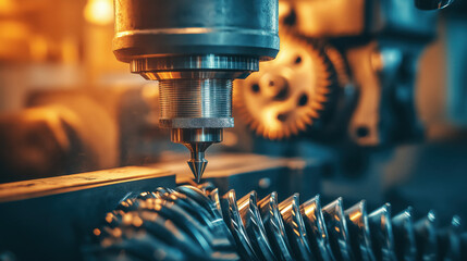 Close-Up of a Milling Cutter with Rotating Carbide Tips Shaping Metal on a Vertical Milling Machine in a Modern Workshop, Representing Machining and Metalwork Precision