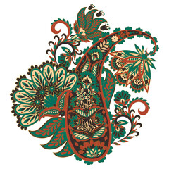 Paisley pattern in indian batik style. Floral vector illustration