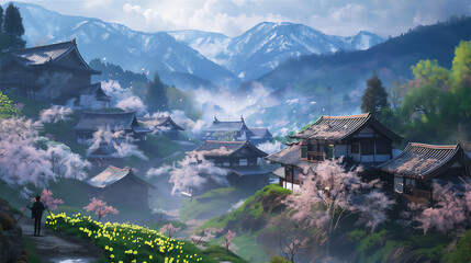 Fototapeta premium Scenic village for traveling, version 17