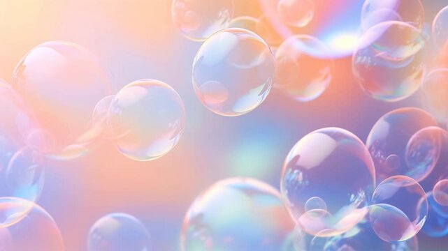 Flying soap bubbles, delicate background in pink and purple colors