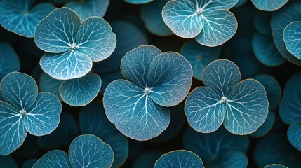 Close-up view of vibrant teal leaves, detailed veins, botanical pattern.
