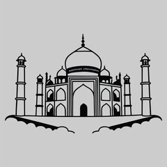 Taj Mahal line art silhouette vector design art and illustration