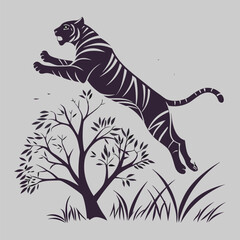 Tiger jump silhouette vector design art and illustration