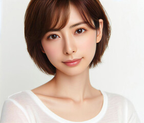 白いTシャツの美女
